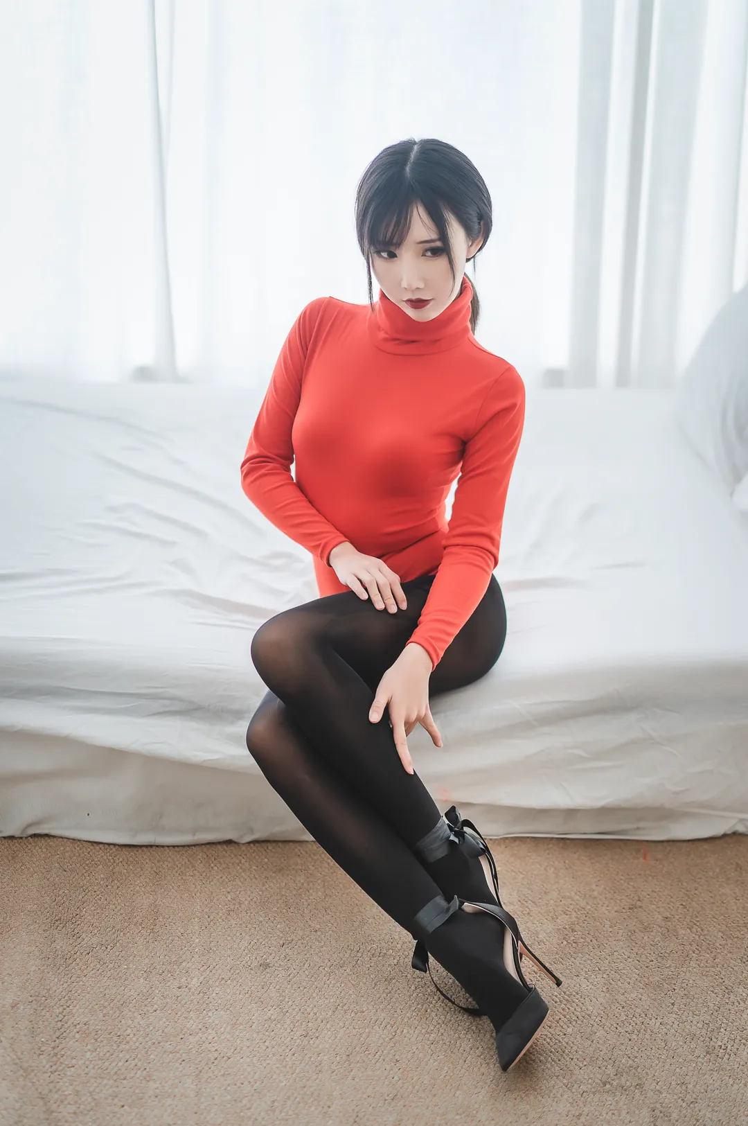 面饼仙儿 - 皮裤连体红毛衣 - 精美图片（第9张）